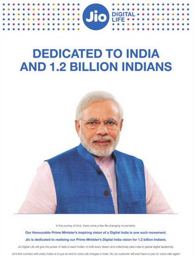 Prime Minister Narendra Modi in Reliance Geo advertisement